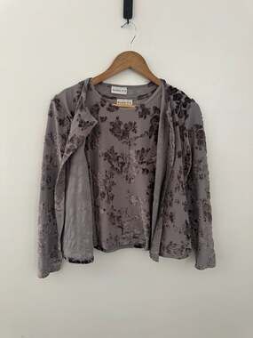 NINETY Vintage 90s Gray Velvet Burnout Floral 2-Piece Cardigan and Shell Set